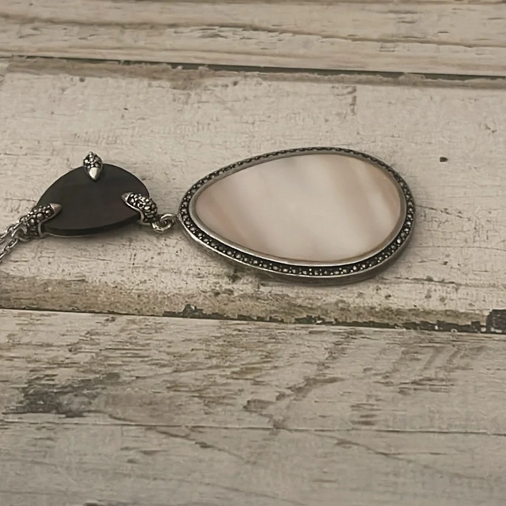 Judith Jack Sterling Silver Mother of Pearl Marcasite Pendant Necklace